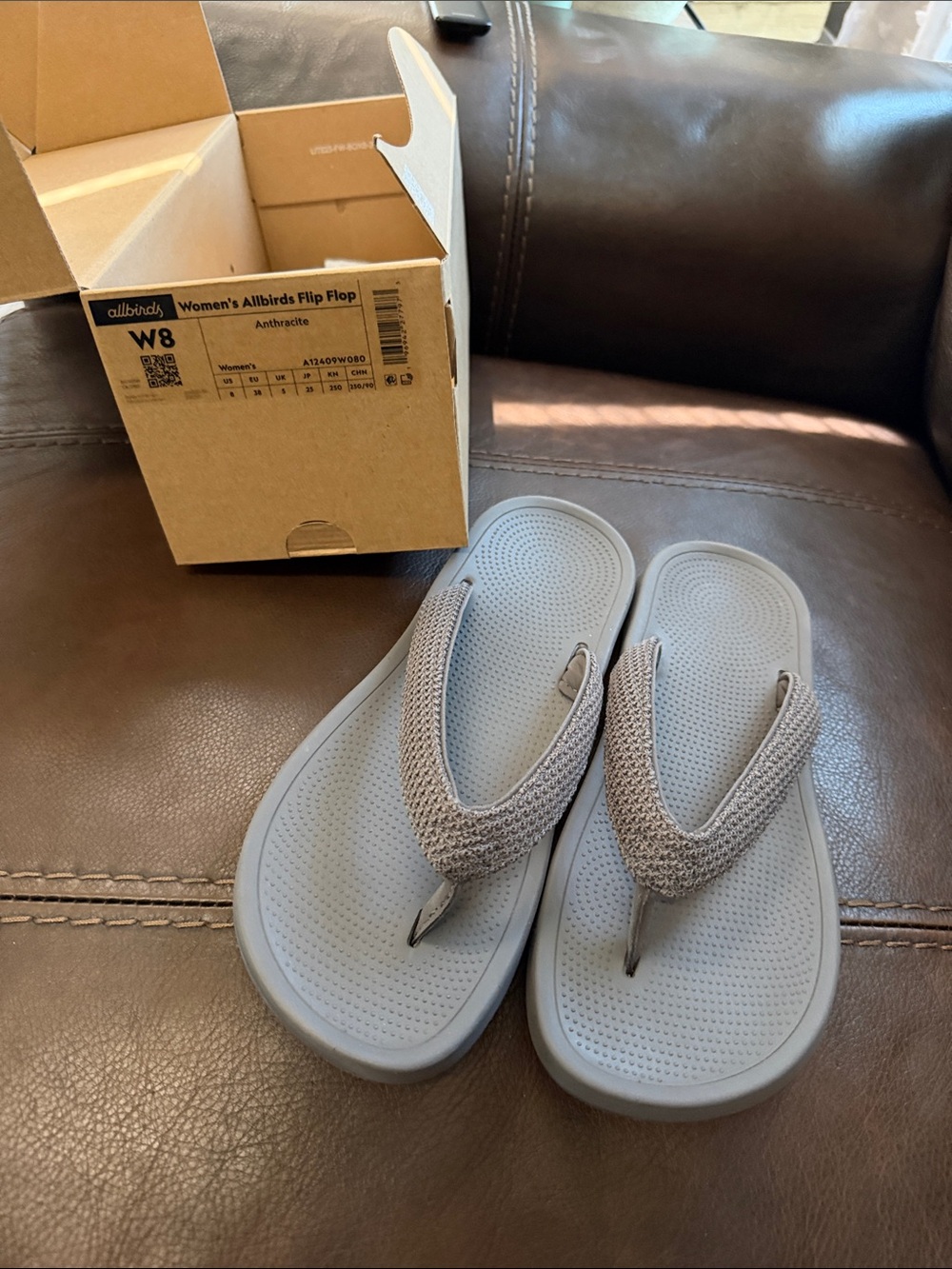 Allbirds size 8 Anthracite Flip flops brand new in box